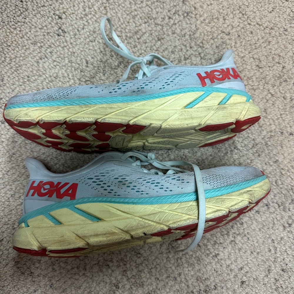 Hoka Women's Running Shoes - Light Blue, yellow and red